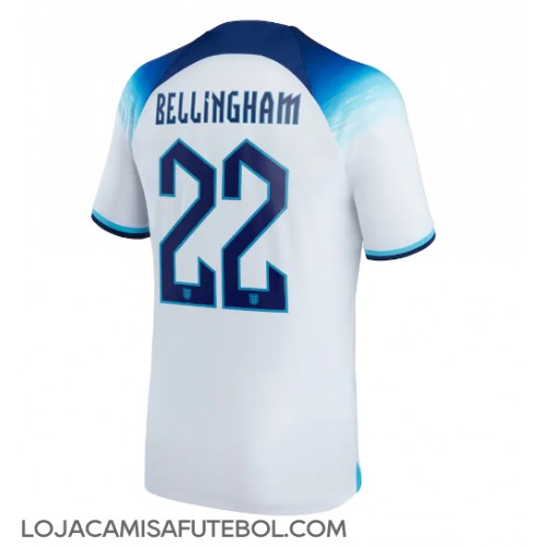 Camisa de Futebol Inglaterra Jude Bellingham #22 Equipamento Principal Mundo 2022 Manga Curta